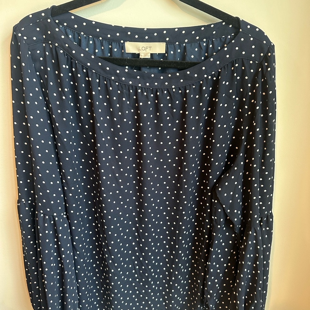 Loft NWT Blue Polka Dot Shirt Size XL